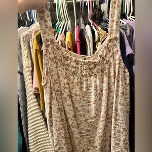 Sleeveless Cream Floral Smocked-Top Tank